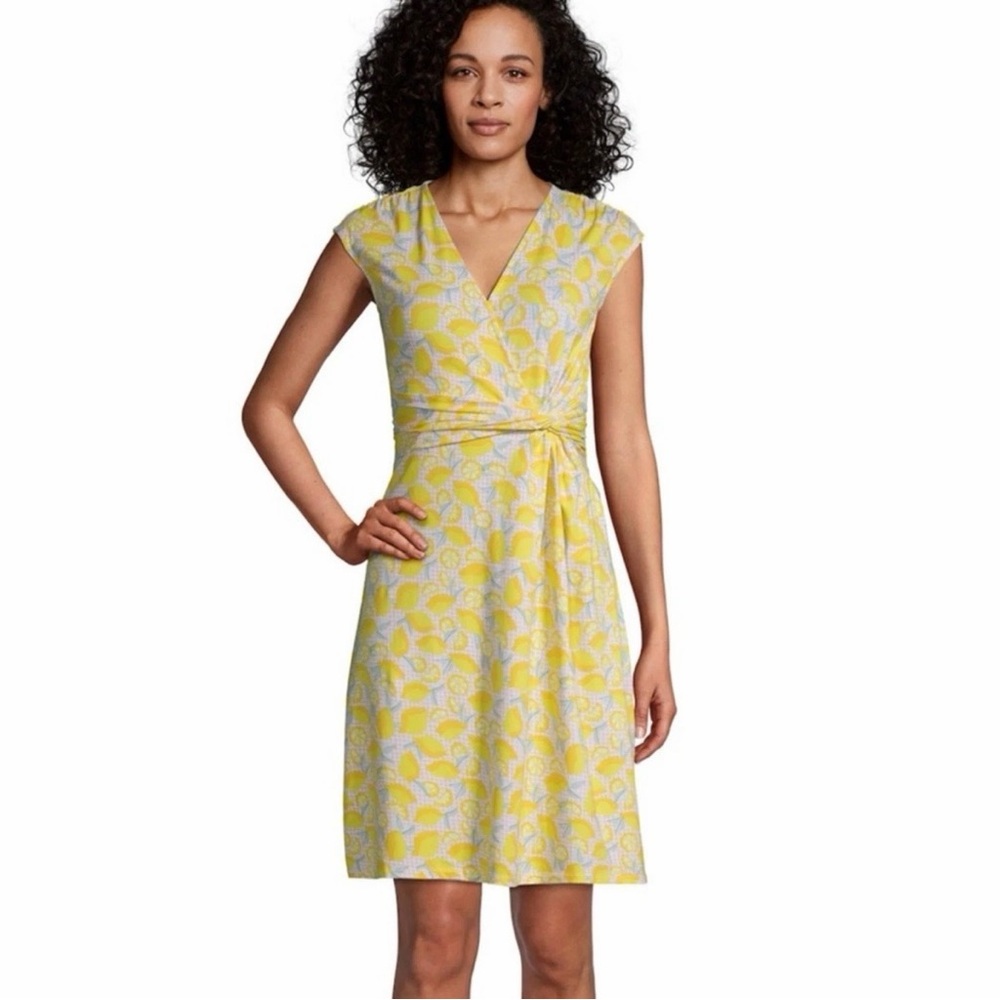 Lands' End Dress‎ Womens MP Lemon Print V-Neck Twist Babydoll Cottagecore